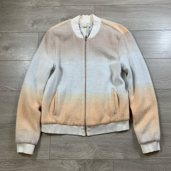 Anthropologie Paper Crown Fuzzy Ombré Bomber Jacket - Picture 5 of 12